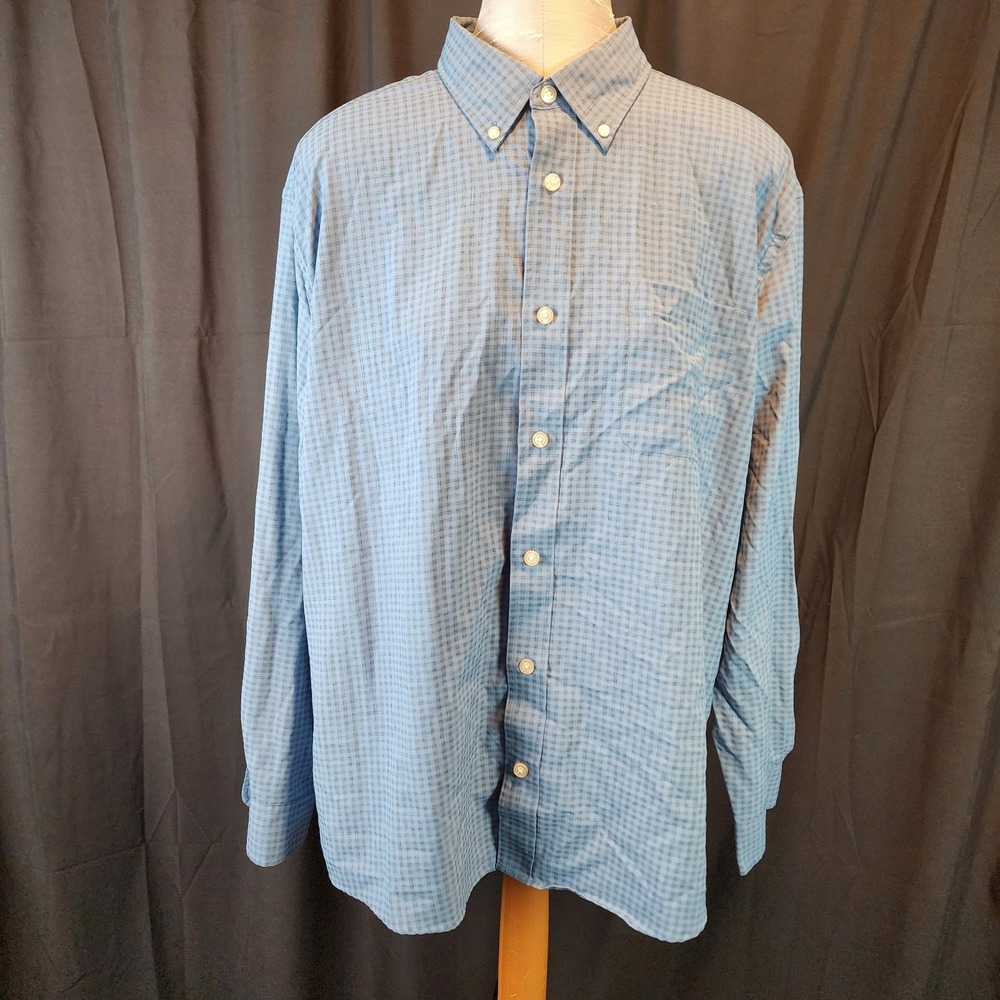 Orvis Active Fit Long Sleeve Shirt Checkered Quick Dry Blue XL Pocket